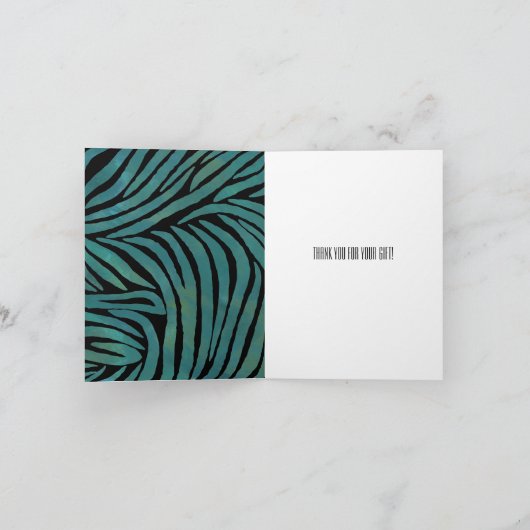 Blauwgroen zebraprint dank u bedankkaart (Binnen)