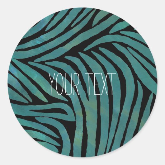Blauwgroen zebraprint ronde sticker (Voorkant)