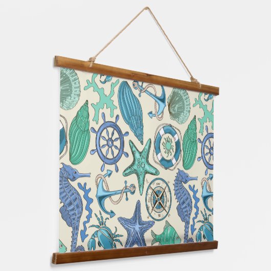 Blauwgroen Zee dierentuin Hangend Wandkleed (Gebogen)