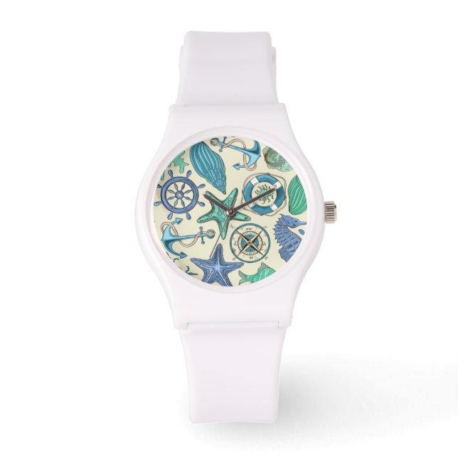Blauwgroen Zee dierentuin Horloge (Voorkant)