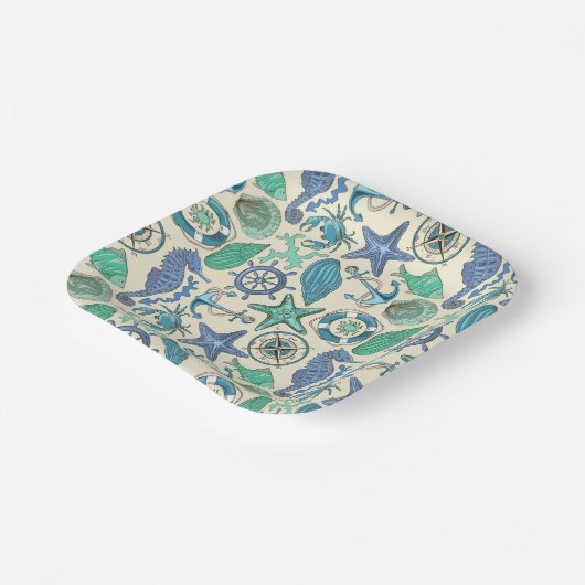 Blauwgroen Zee dierentuin Papieren Bordje (Gebogen)