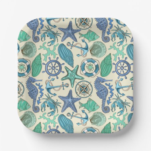 Blauwgroen Zee dierentuin Papieren Bordje (Voorkant)
