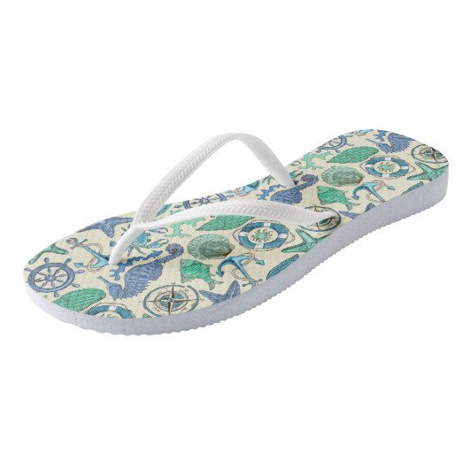 Blauwgroen Zee dierentuin Teenslippers (Schuin)