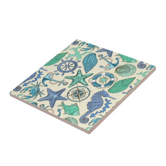 Blauwgroen Zee dierentuin Tegeltje (Zijkant)