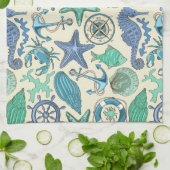 Blauwgroen Zee dierentuin Theedoek (Gevouwen)