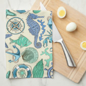 Blauwgroen Zee dierentuin Theedoek (Quarter Fold)