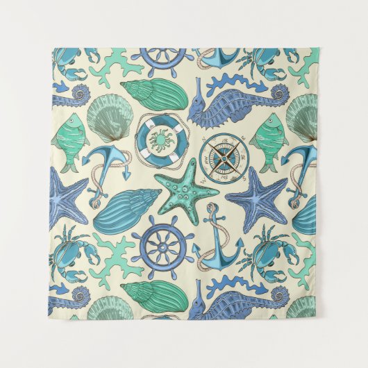 Blauwgroen Zee dierentuin Wandkleed (Voorkant)