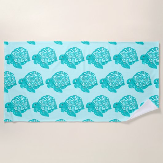 Blauwgroen Zee Draaipalen Patroon Aqua Beach Towel Strandlaken (Voorkant)