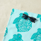 Blauwgroen Zee Draaipalen Patroon Aqua Beach Towel Strandlaken (In situ)