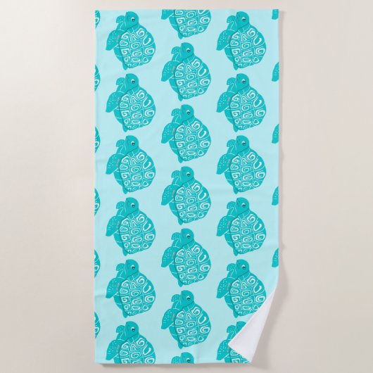 Blauwgroen Zee Draaipalen Patroon Aqua Beach Towel Strandlaken (Voorkant)