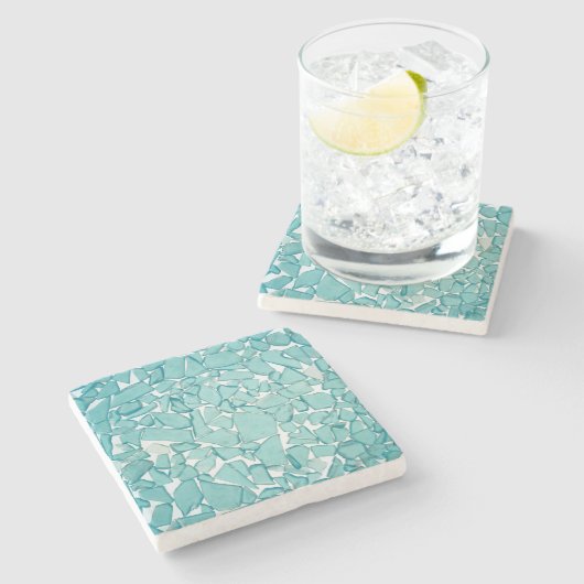 Blauwgroen Zee, glas, Nautisch afdrukken Stenen Onderzetter (Zijkant)