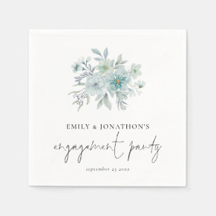 Blauwgroen Zee Mist Florals Script Engagement Part Servet