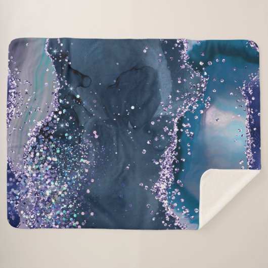 *~* Blauwgroen Zee Ocean Agate Celestial GLITTER A Sherpa Deken (Voorkant (horizontaal))