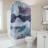 *~* Blauwgroen Zee Ocean Agate Pearl GLITTER AP8 Douchegordijn (In situ)