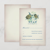 Blauwgroen Zee Schildpad bruiloft RSVP Kaartje (Voorkant / Achterkant)