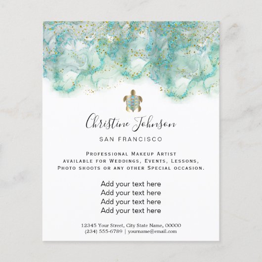 blauwgroen zee schildpad flyer (Voorkant)