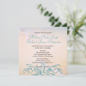 Blauwgroen  Zee Shell Scroll Beach Wedding Invite Kaart (Staand voorkant)