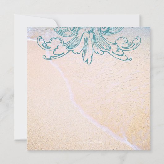 Blauwgroen  Zee Shell Scroll Beach Wedding Invite Kaart (Achterkant)