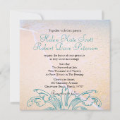 Blauwgroen  Zee Shell Scroll Beach Wedding Invite Kaart (Voorkant)