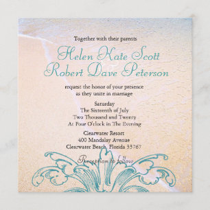 Blauwgroen  Zee Shell Scroll Beach Wedding Invite Kaart