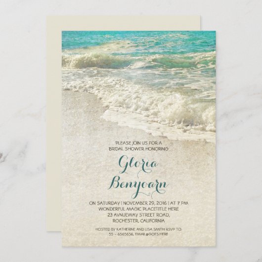  blauwgroen zee strand bruids douche uitnodiging (Voorkant / Achterkant)