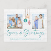 Blauwgroen Zeeen en groeten Seashell Ornament Foto Feestdagenkaart (Voorkant)