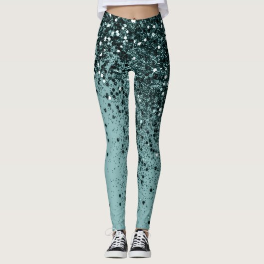 Blauwgroen Zeemeermin Glitter #4 (Faux Glitter) #a Leggings (Voorkant)