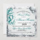 Blauwgroen Zeemeermin Party Invite Feestdagenkaart (Voorkant)