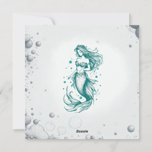 Blauwgroen Zeemeermin Party Invite Feestdagenkaart (Achterkant)