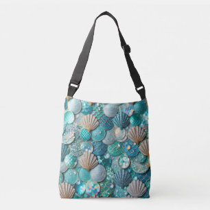  Blauwgroen zeemeermin print en schelpenpatroon Crossbody Tas
