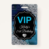 Blauwgroen Zeemeermin Silver Glitter Birthday VIP Badge (Achterkant)