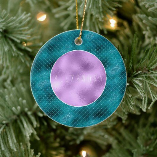 Blauwgroen Zeemeermin Sparkle Keramisch Ornament (Boom)