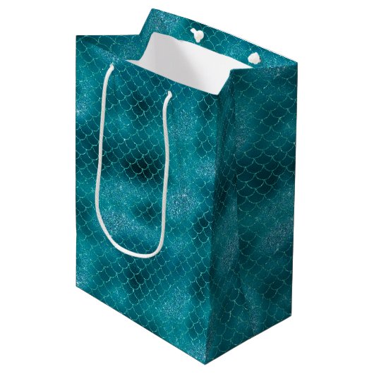 Blauwgroen Zeemeermin Sparkle Medium Cadeauzakje (Voorkant Gekanteld)