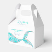 Blauwgroen zeemeermin staart thema verjaardagsguns bedankdoosjes (Achterkant)