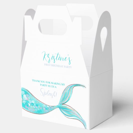Blauwgroen zeemeermin staart thema verjaardagsguns bedankdoosjes (Geopend)