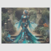 Blauwgroen Zeemeermin Steampunk  Victoriaans Dame Tissuepapier (Voorkant)