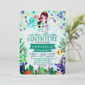 Blauwgroen Zeemeermin thema Verjaardagsfeestuitnod Kaart (Staand voorkant)