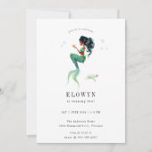 Blauwgroen Zeemeermin Verjaardagsfeest Kaart (Voorkant)