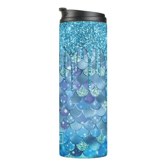 Blauwgroen zeemeerminnen blauw glitterdeeg thermosbeker (Geroteerd rechts)