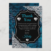 Blauwgroen Zeemeerminnen Silver Glitter Dank u Bedankkaart (Voorkant / Achterkant)