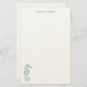 Blauwgroen zeepaardblokdruk kust gepersonaliseerd briefpapier (Voorkant / Achterkant)