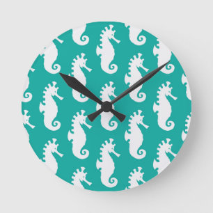 Blauwgroen zeepaardpatroon 1 ronde klok
