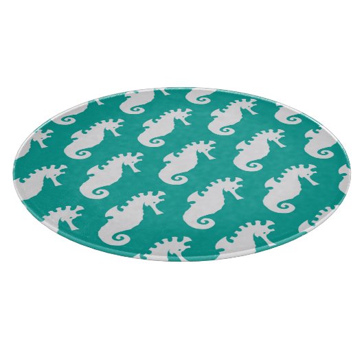 Blauwgroen zeepaardpatroon 1 snijplank (Hoek)