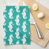 Blauwgroen zeepaardpatroon 1 theedoek (Quarter Fold)