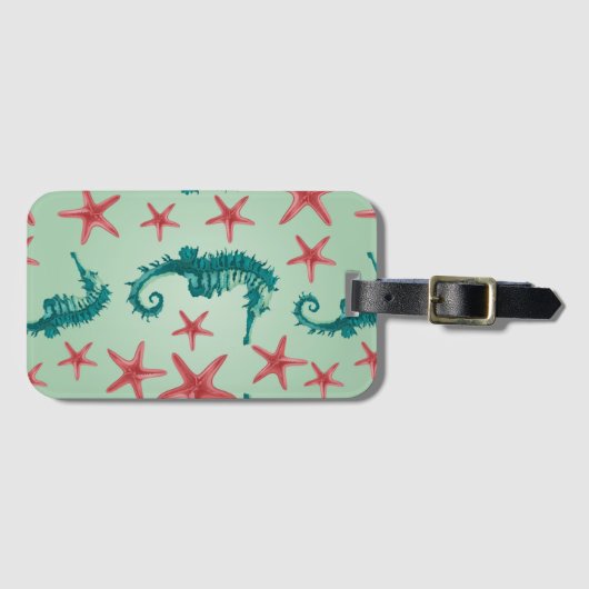 Blauwgroen zeepaardpatroon 2 bagagelabel (Voorkant (horizontaal))