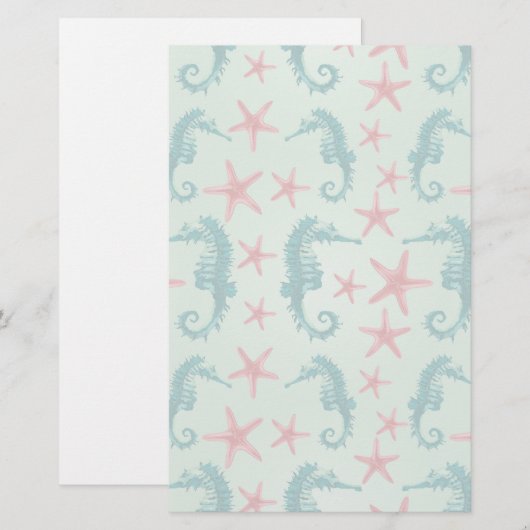 Blauwgroen zeepaardpatroon 2 briefpapier (Voorkant / Achterkant)