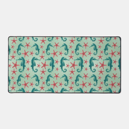 Blauwgroen zeepaardpatroon 2 bureaumat (Voorkant)