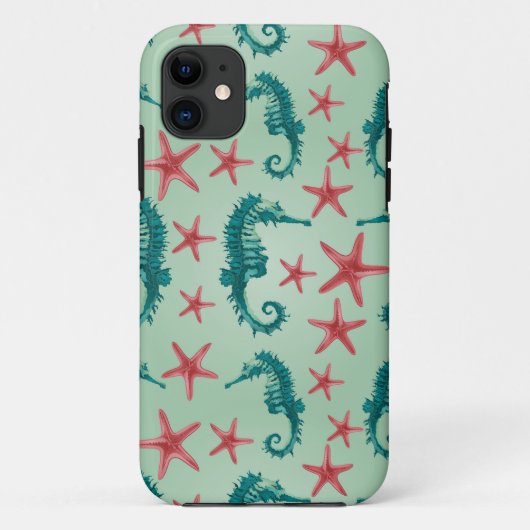 Blauwgroen zeepaardpatroon 2 Case-Mate iPhone case (Achterkant)