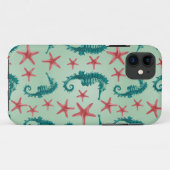 Blauwgroen zeepaardpatroon 2 Case-Mate iPhone case (Achterkant (horizontaal))