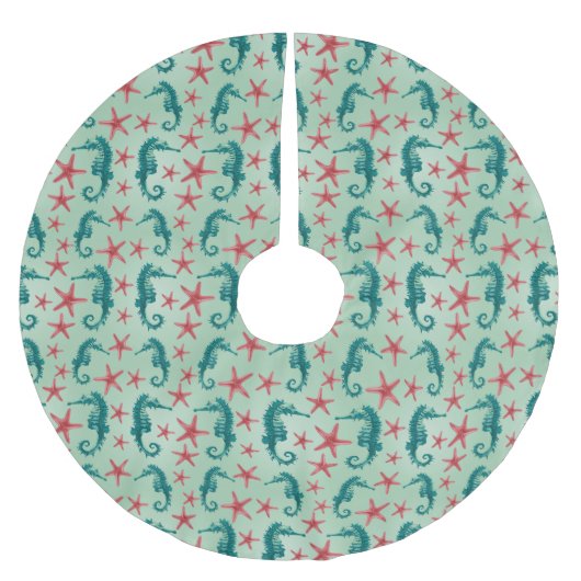 Blauwgroen zeepaardpatroon 2 kerstboom rok (Voorkant)
